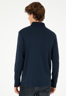 Erkek Regular Fit Polo Yaka Lacivert Basic Sweatshirt - 50289053006