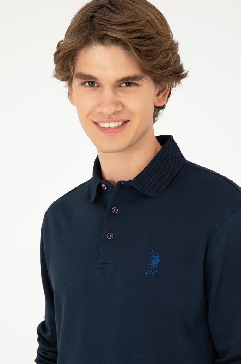 Erkek Regular Fit Polo Yaka Lacivert Basic Sweatshirt