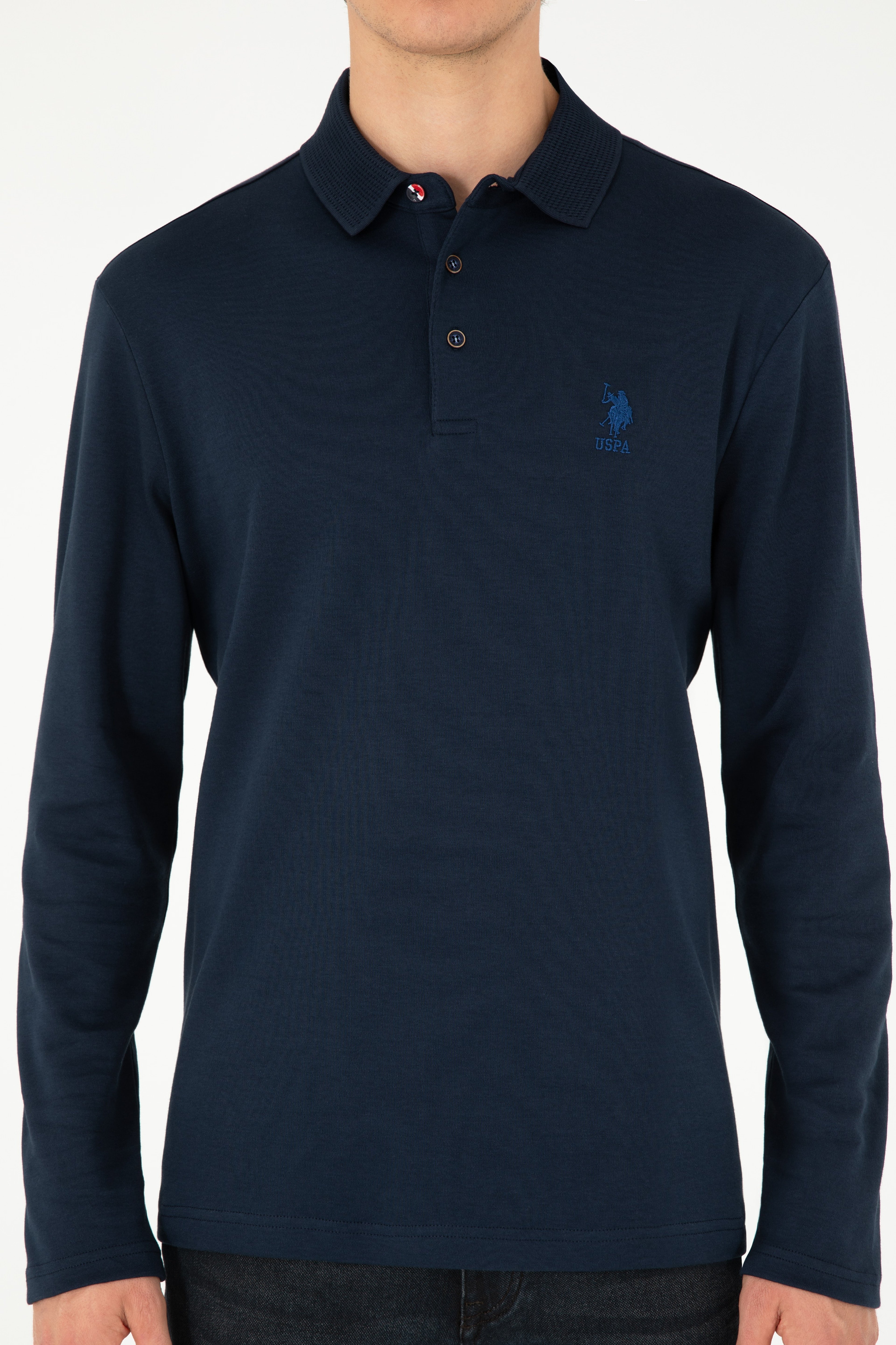 Erkek Regular Fit Polo Yaka Lacivert Basic Sweatshirt - Image 6