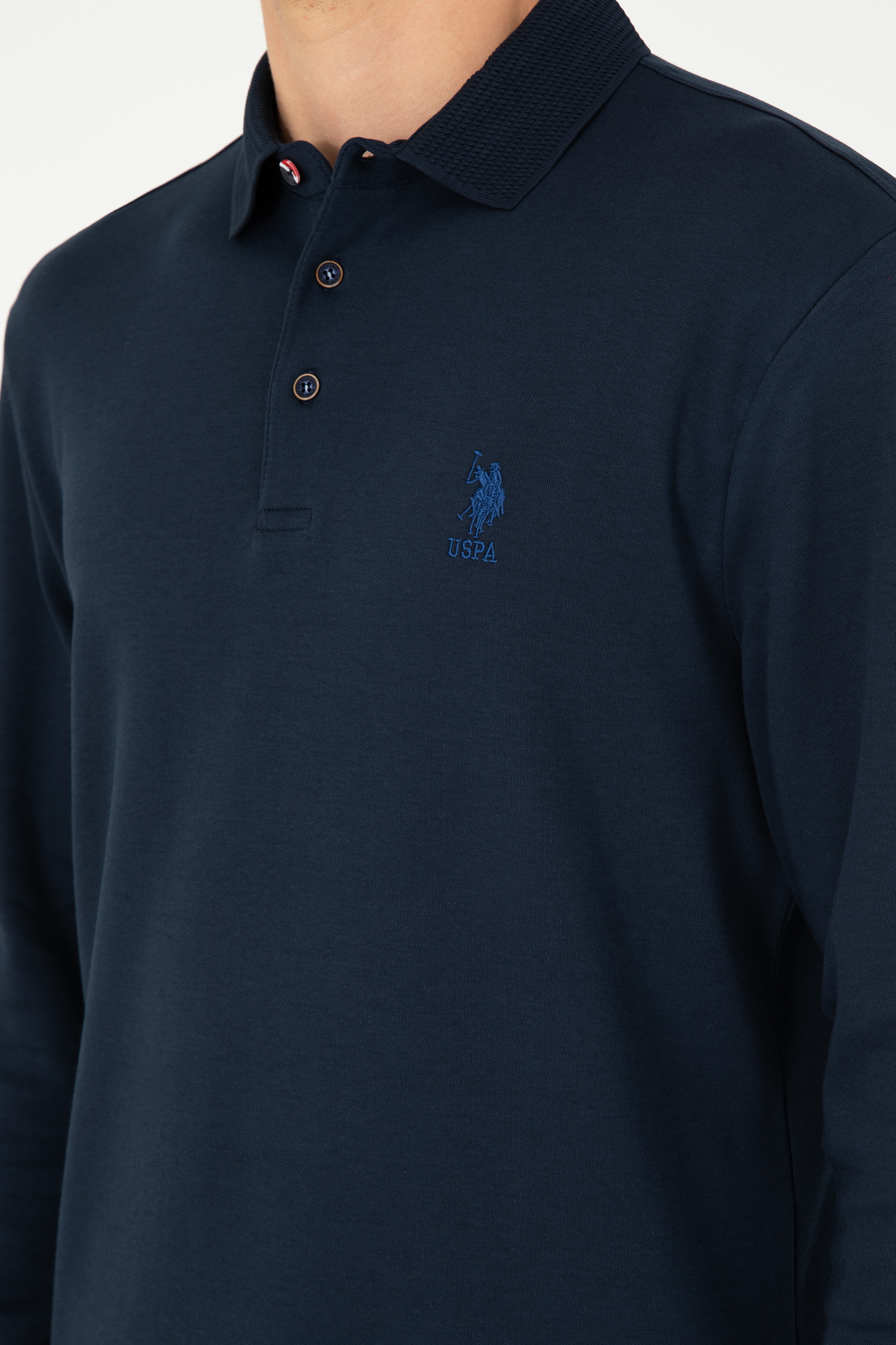 Erkek Regular Fit Polo Yaka Lacivert Basic Sweatshirt