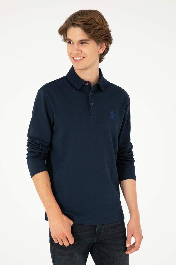 Erkek Regular Fit Polo Yaka Lacivert Basic Sweatshirt