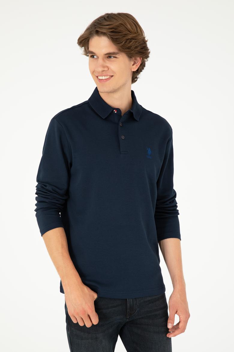 Erkek Regular Fit Polo Yaka Lacivert Basic Sweatshirt