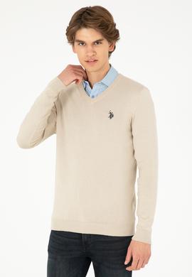 Erkek Slim Fit V Yaka Taş Melanj Basic Kazak - 50293512096