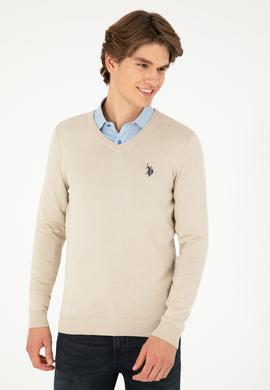 Erkek Slim Fit V Yaka Taş Melanj Basic Kazak - 50293512096