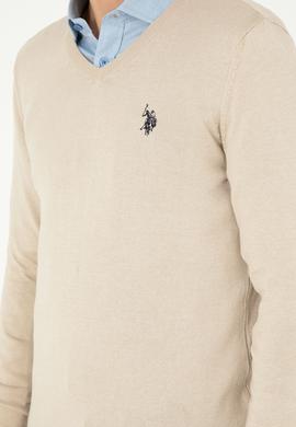 Erkek Slim Fit V Yaka Taş Melanj Basic Kazak - 50293512096