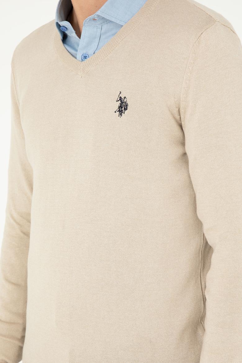 Erkek Slim Fit V Yaka Taş Melanj Basic Kazak - 50293512096