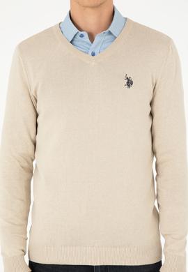 Erkek Slim Fit V Yaka Taş Melanj Basic Kazak - 50293512096