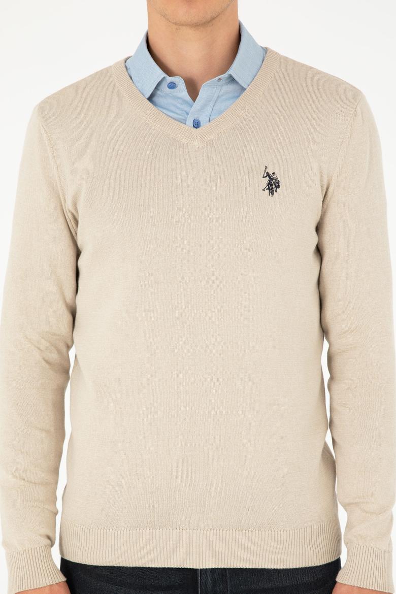 Erkek Slim Fit V Yaka Taş Melanj Basic Kazak - 50293512096