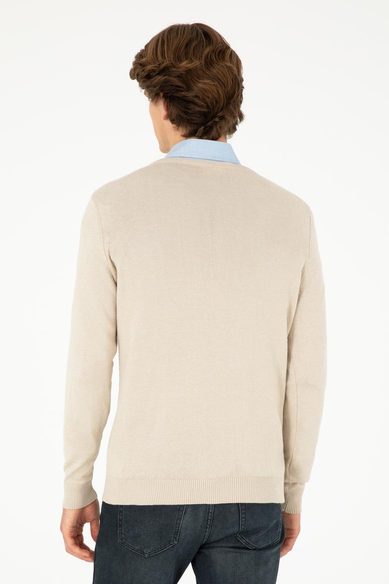 Erkek Slim Fit V Yaka Taş Melanj Basic Kazak - 50293512096