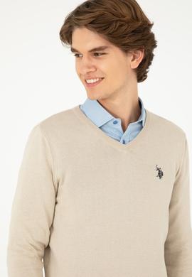 Erkek Slim Fit V Yaka Taş Melanj Basic Kazak - 50293512096