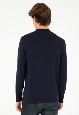 Erkek Slim Fit Yarım Fermuarlı Lacivert Basic Kazak - 50293517019