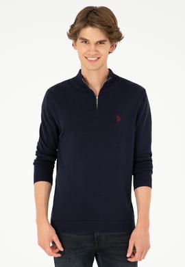 Erkek Slim Fit Yarım Fermuarlı Lacivert Basic Kazak - 50293517019