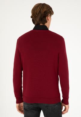 Erkek Slim Fit V Yaka Bordo Basic Kazak - 50293512087