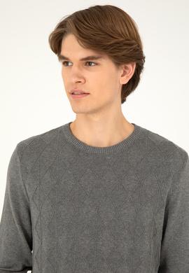 Erkek Slim Fit Bisiklet Yaka Gri Melanj Kazak - 50293023034