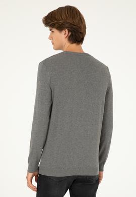 Erkek Slim Fit Bisiklet Yaka Gri Melanj Kazak - 50293023034