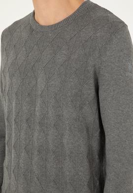 Erkek Slim Fit Bisiklet Yaka Gri Melanj Kazak - 50293023034