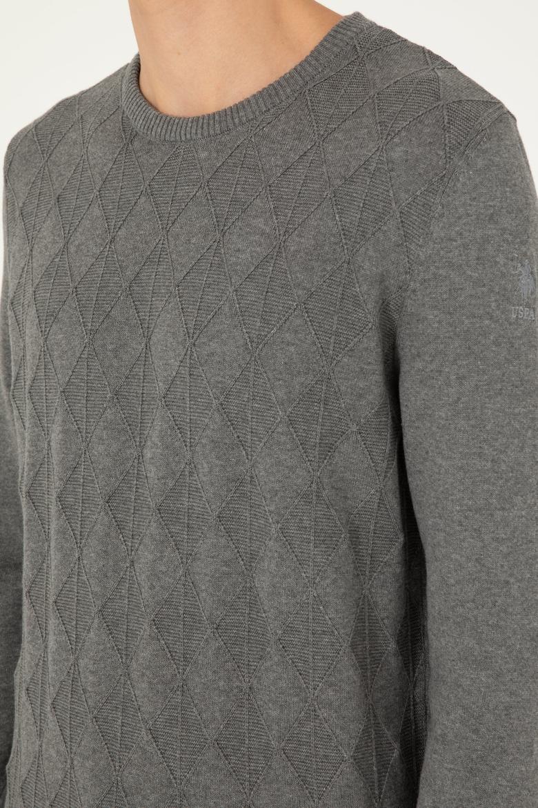 Erkek Slim Fit Bisiklet Yaka Gri Melanj Kazak - 50293023034