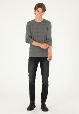 Erkek Slim Fit Bisiklet Yaka Gri Melanj Kazak - 50293023034