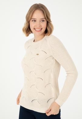 Kadın Krem Melanj Bisiklet Yaka Kazak - 50293054021