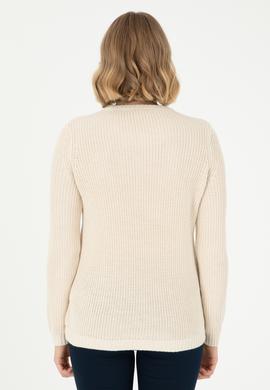 Kadın Krem Melanj Bisiklet Yaka Kazak - 50293054021