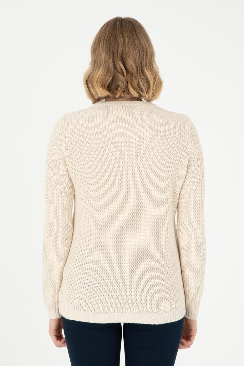 Kadın Krem Melanj Bisiklet Yaka Kazak - 50293054021