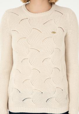 Kadın Krem Melanj Bisiklet Yaka Kazak - 50293054021