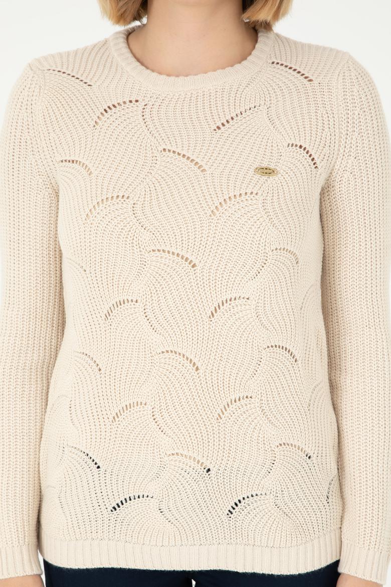 Kadın Krem Melanj Bisiklet Yaka Kazak - 50293054021