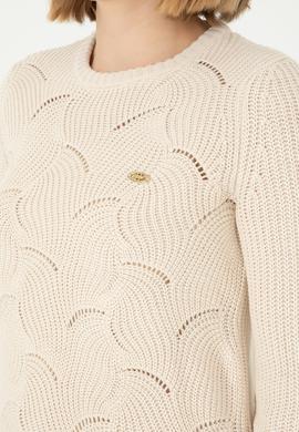 Kadın Krem Melanj Bisiklet Yaka Kazak - 50293054021