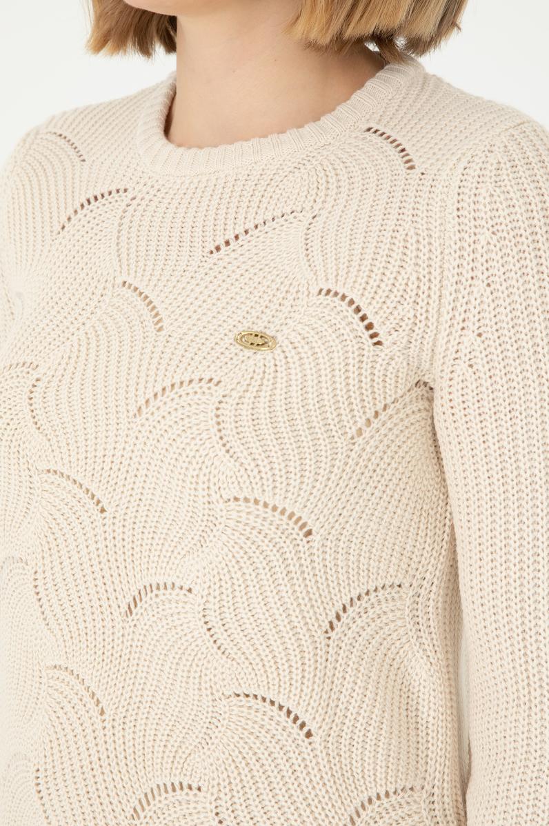 Kadın Krem Melanj Bisiklet Yaka Kazak