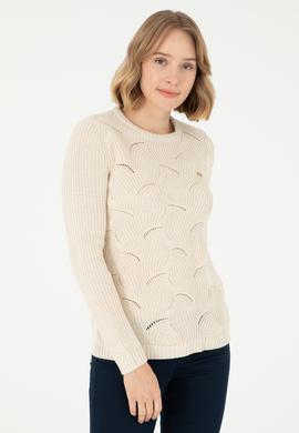 Kadın Krem Melanj Bisiklet Yaka Kazak - 50293054021