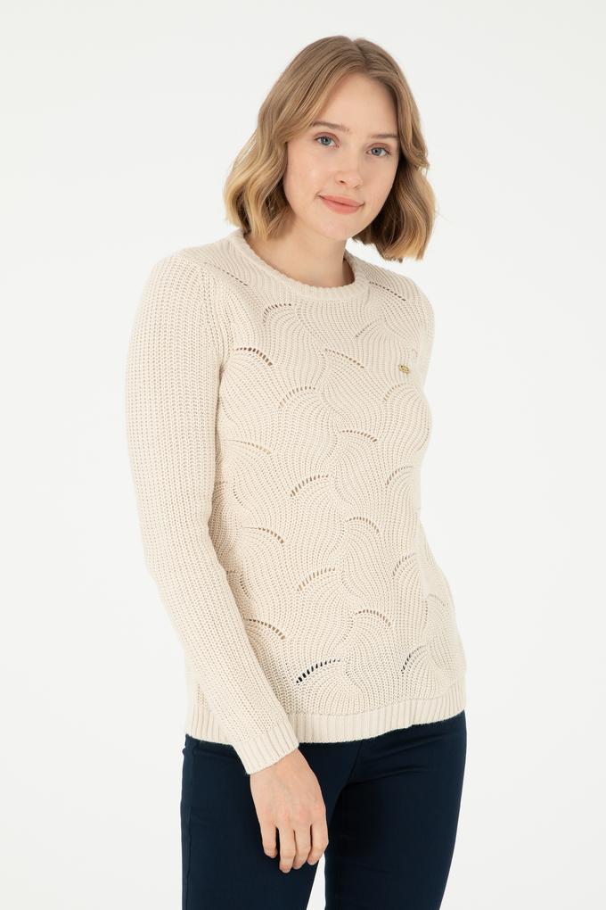 Kadın Krem Melanj Bisiklet Yaka Kazak