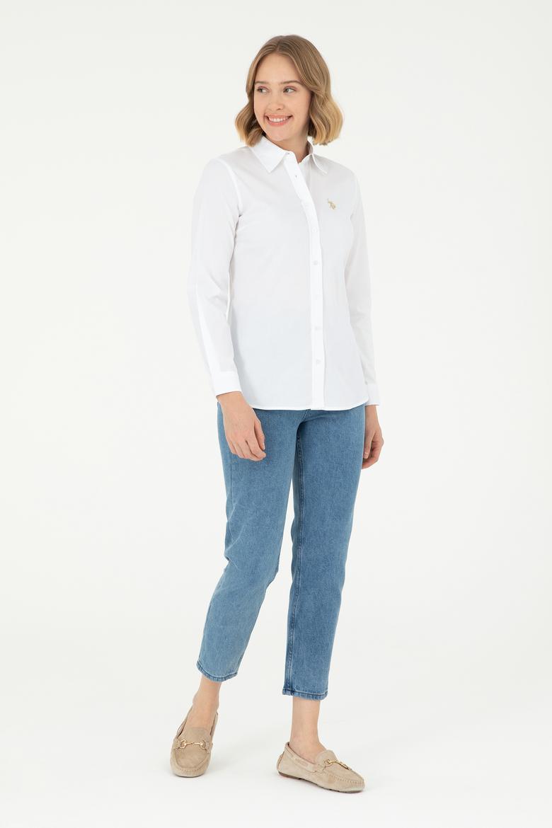 Kadın Beyaz Uzun Kollu Basic Gömlek - 50295640009