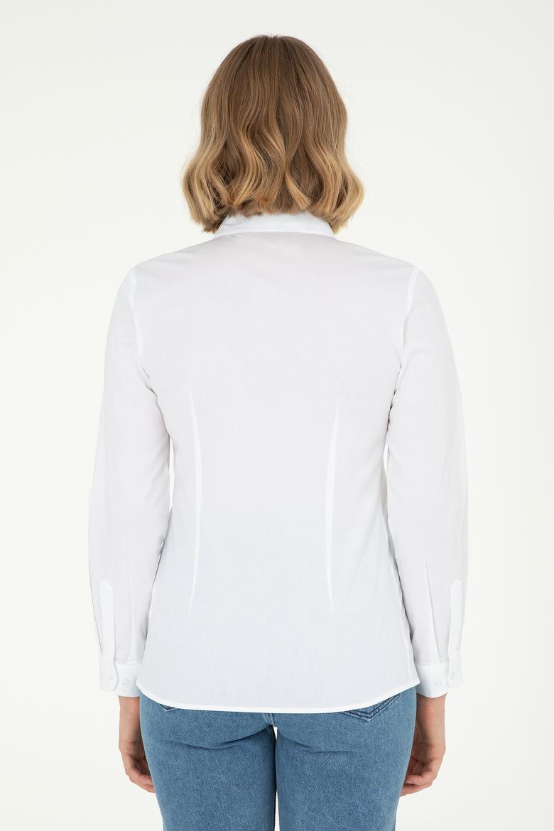 Kadın Beyaz Uzun Kollu Basic Gömlek - 50295640009