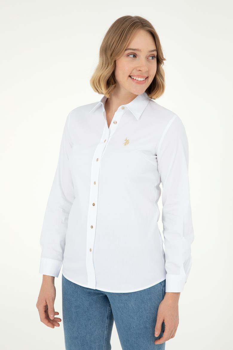 Kadın Beyaz Uzun Kollu Basic Gömlek - 50293919006