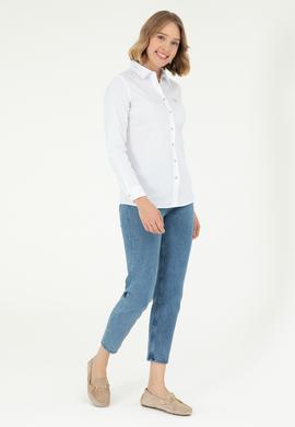 Kadın Beyaz Uzun Kollu Basic Gömlek - 50293919006