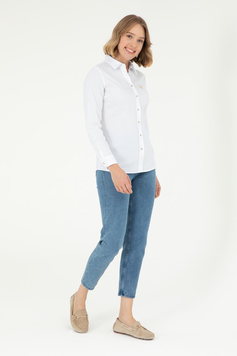 Kadın Beyaz Uzun Kollu Basic Gömlek - 50293919006