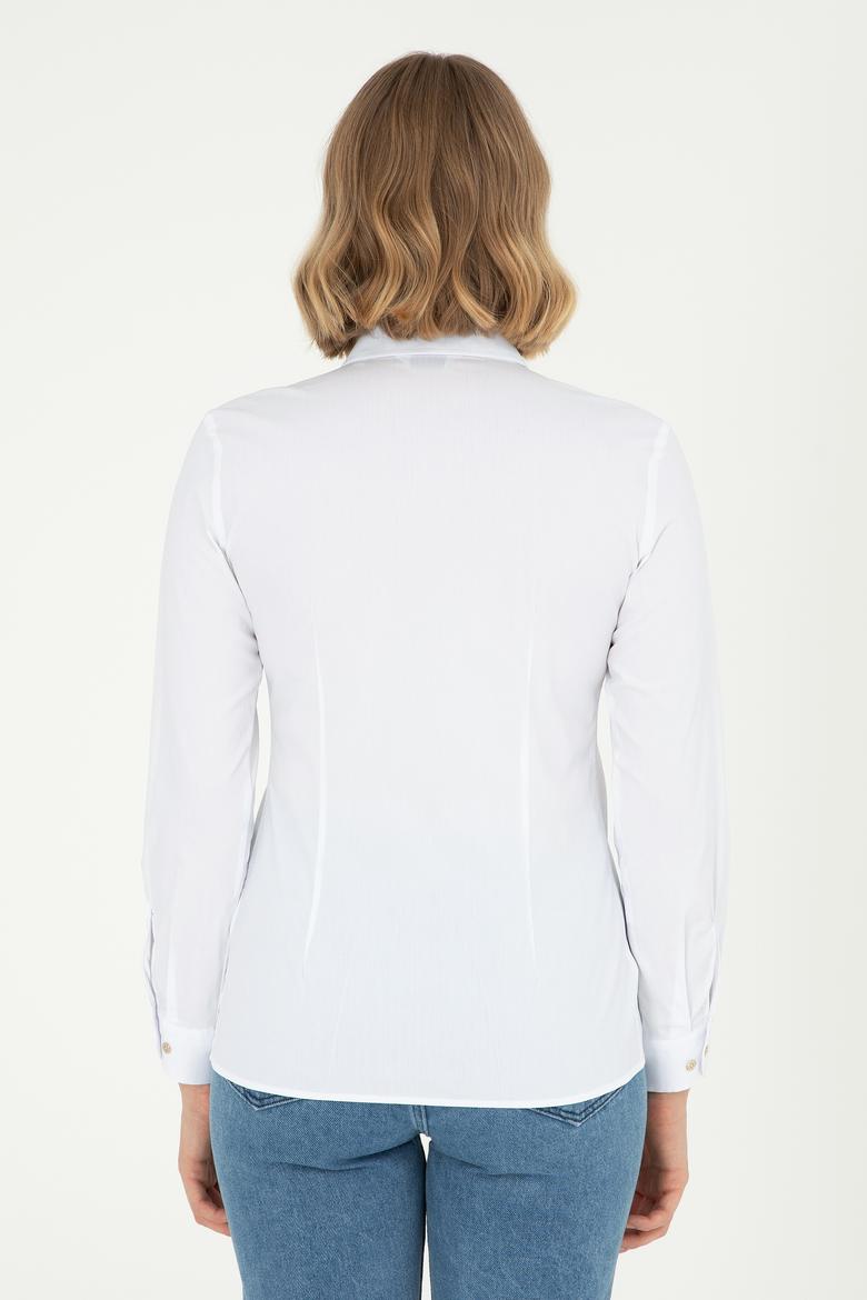 Kadın Beyaz Uzun Kollu Basic Gömlek - 50293919006
