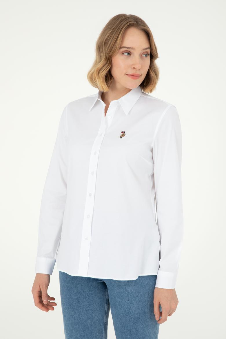 Kadın Beyaz Uzun Kollu Basic Gömlek - 50297839015