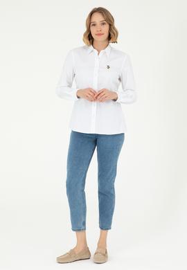 Kadın Beyaz Uzun Kollu Basic Gömlek - 50297839015