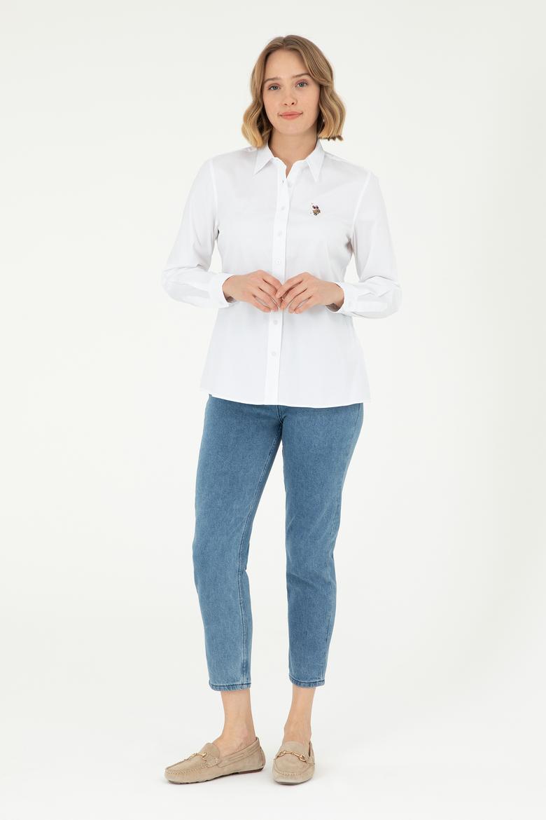 Kadın Beyaz Uzun Kollu Basic Gömlek - 50297839015