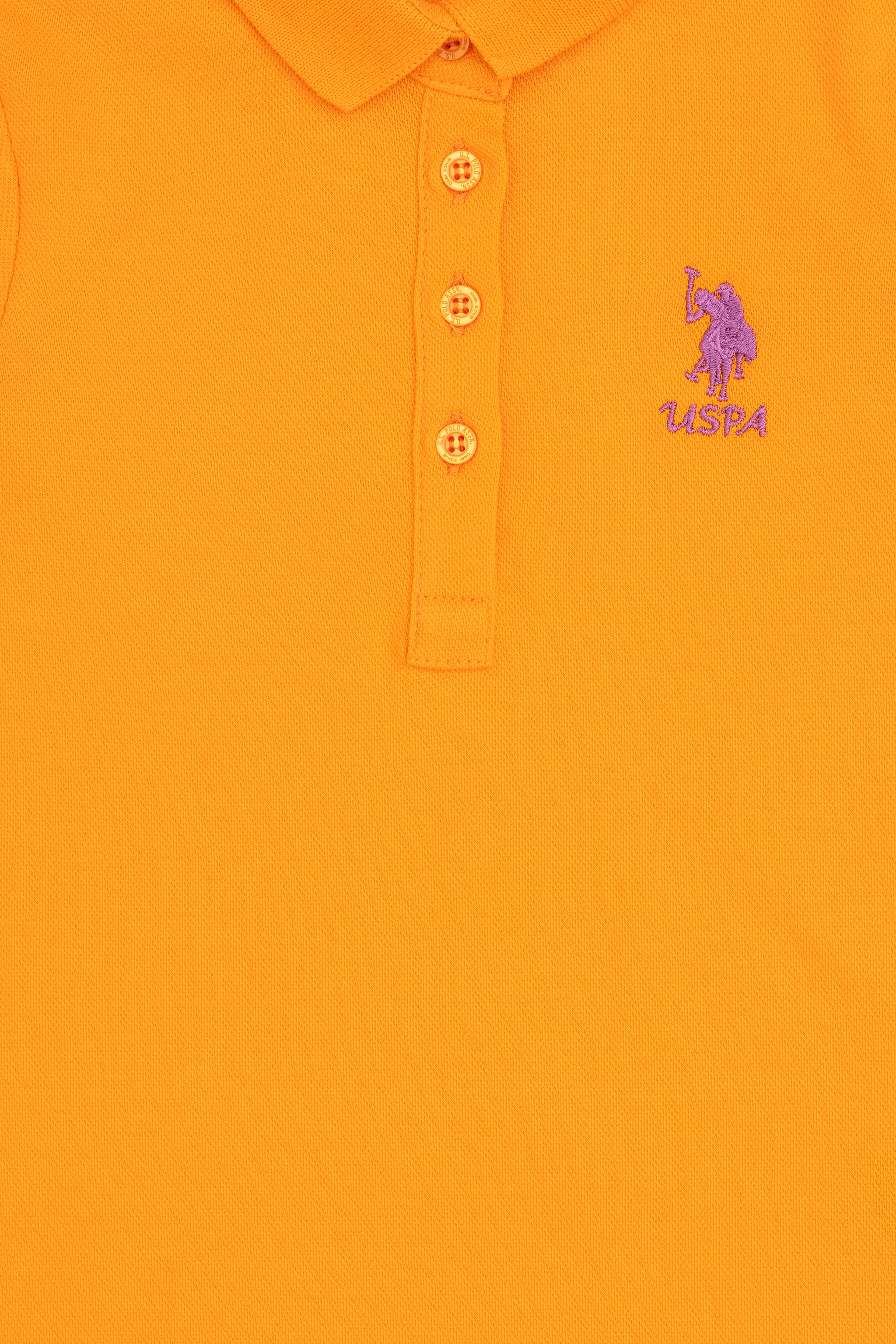 Kız Çocuk Turuncu Polo Yaka Örme Elbise
