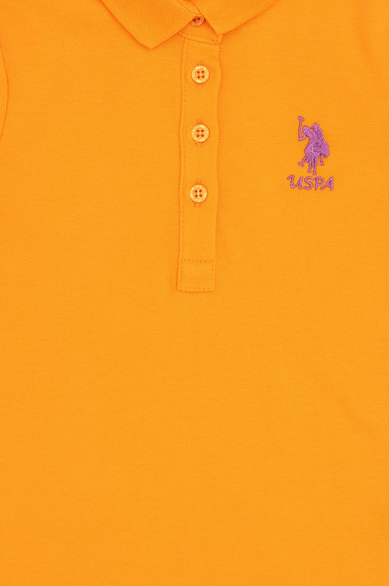 Kız Çocuk Turuncu Polo Yaka Örme Elbise