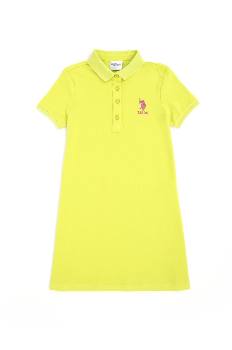 Kız Çocuk Fıstık Yeşili Polo Yaka Örme Elbise