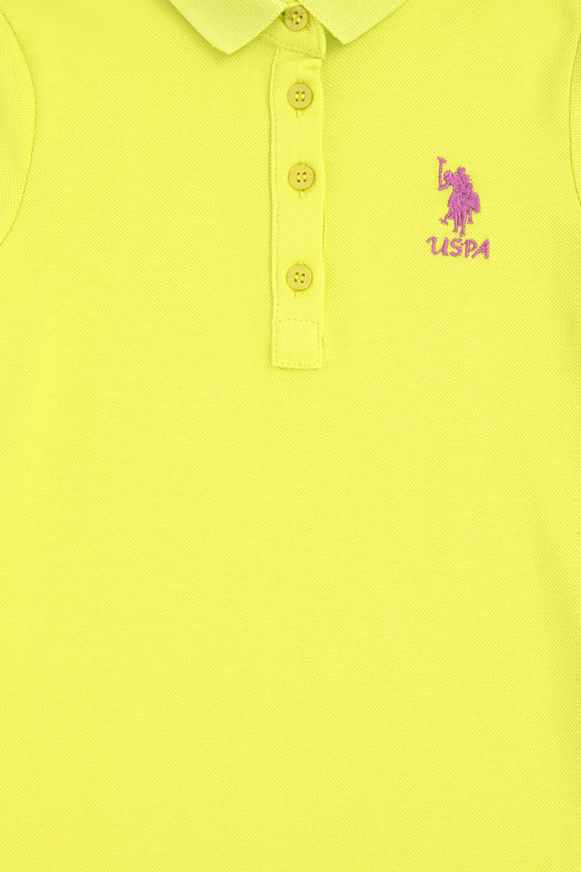 Kız Çocuk Fıstık Yeşili Polo Yaka Örme Elbise - Image 3