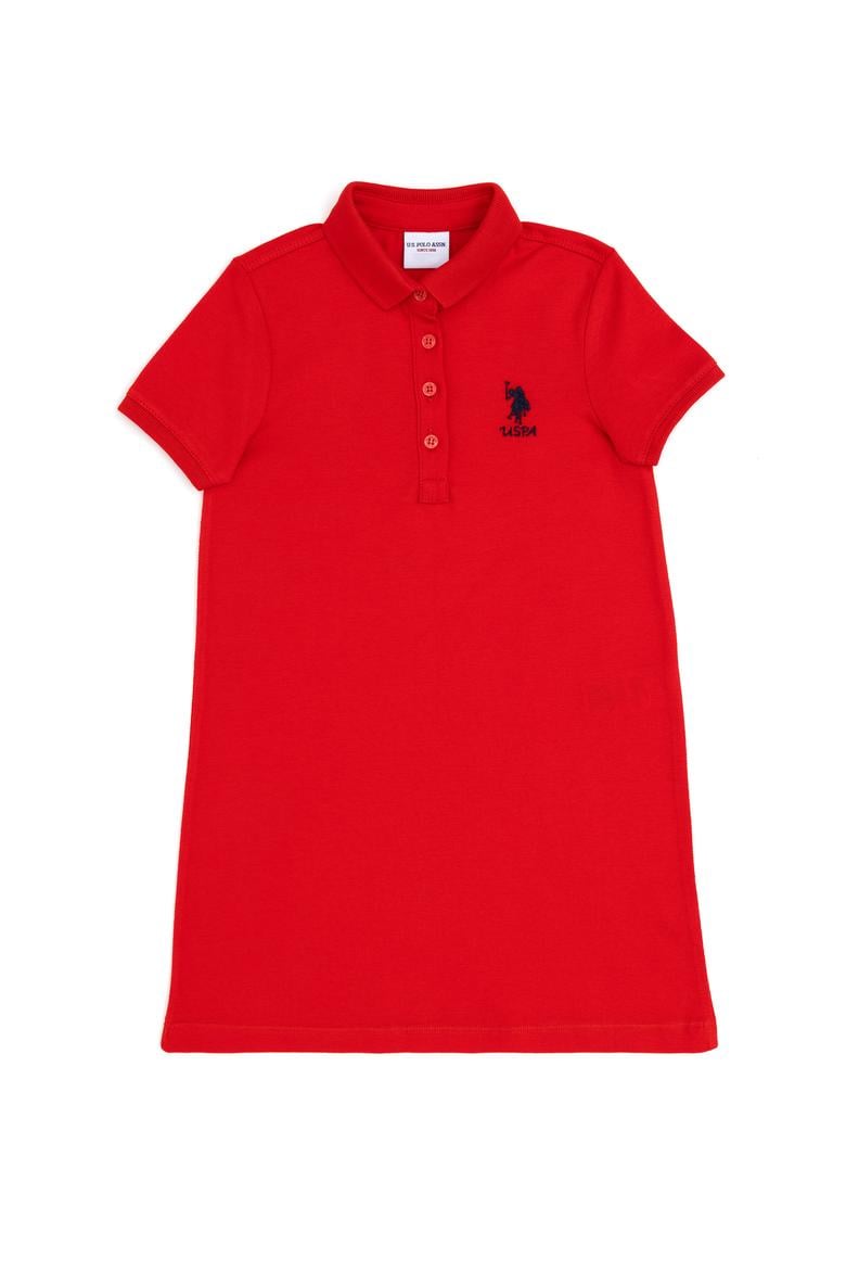 Kız Çocuk Kırmızı Polo Yaka Örme Elbise