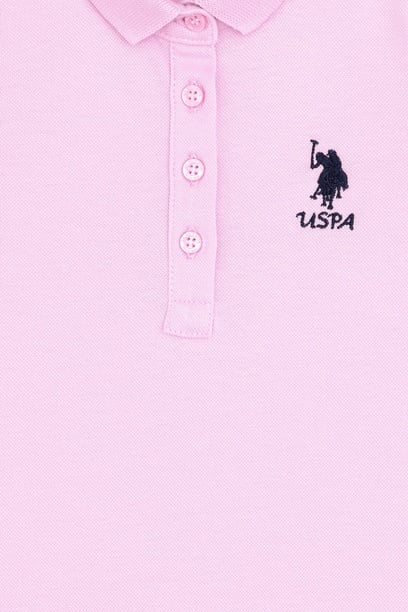 Kız Çocuk Pembe Polo Yaka Örme Elbise