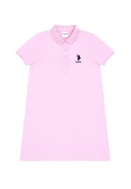 Kız Çocuk Pembe Polo Yaka Örme Elbise - 50288076121