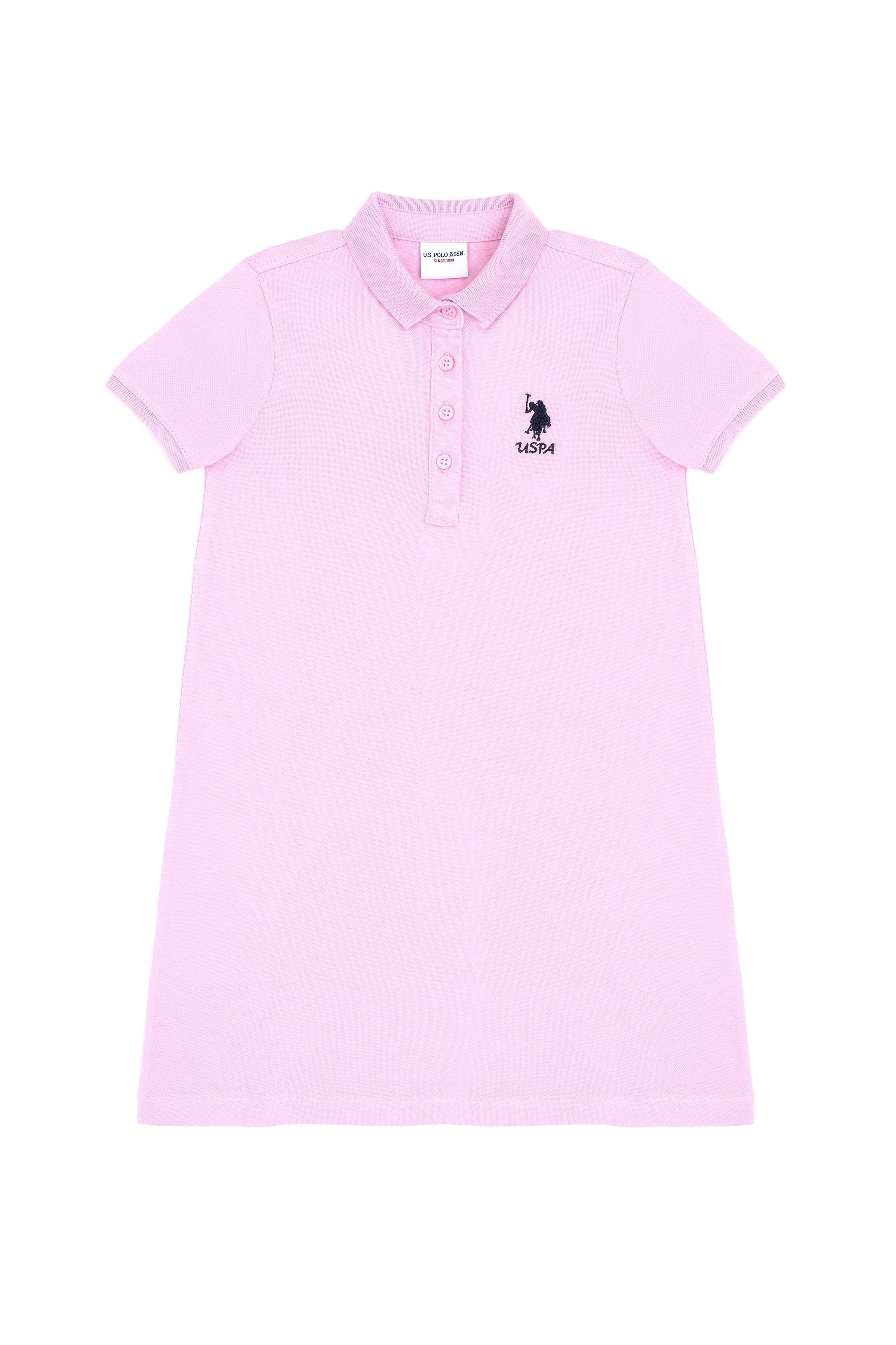 Kız Çocuk Pembe Polo Yaka Örme Elbise - Image 1