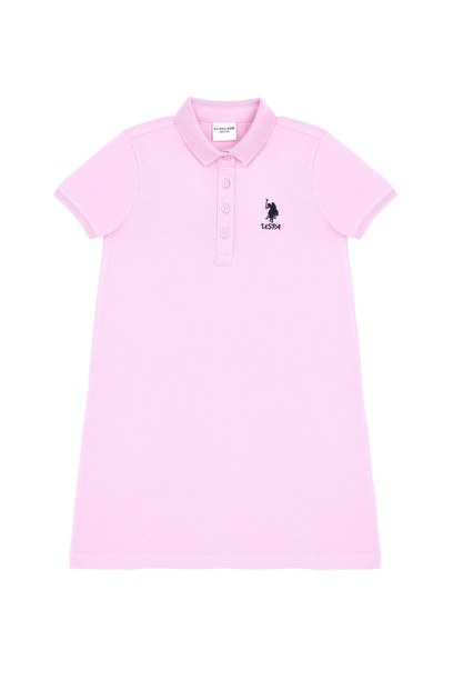 Kız Çocuk Pembe Polo Yaka Örme Elbise