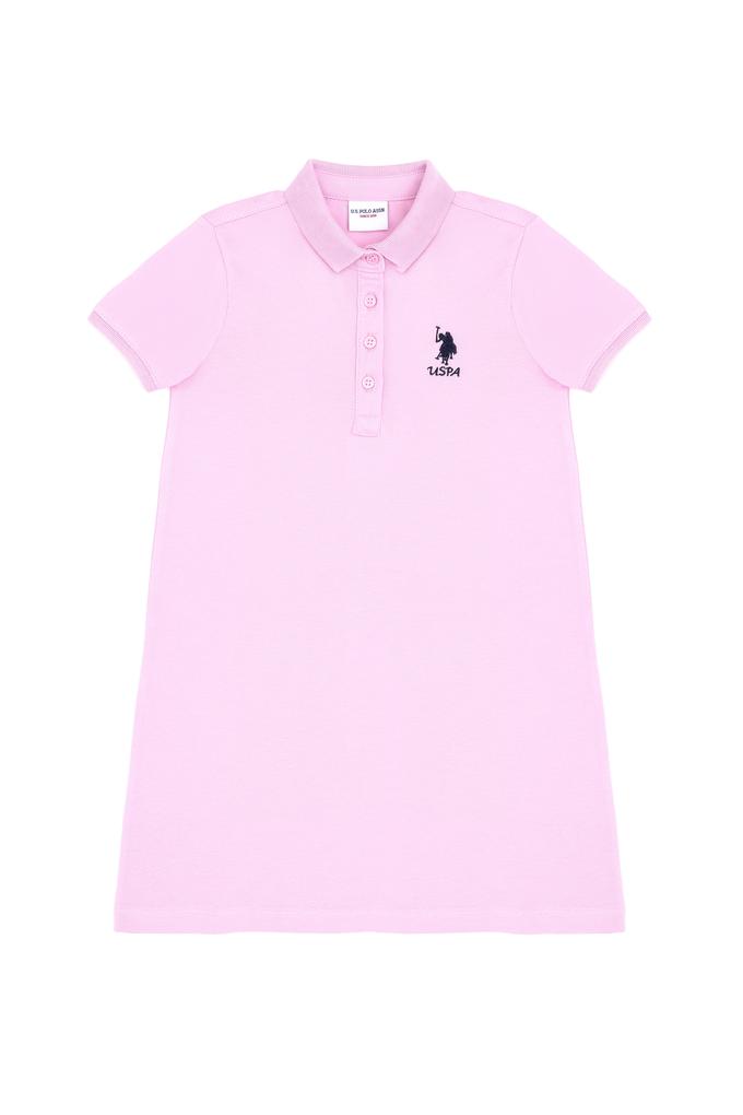 Kız Çocuk Pembe Polo Yaka Örme Elbise